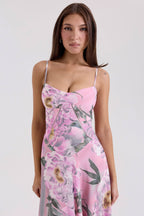 SEREN Pink Floral Print Lace Back Maxi Dress  Gemma Chic