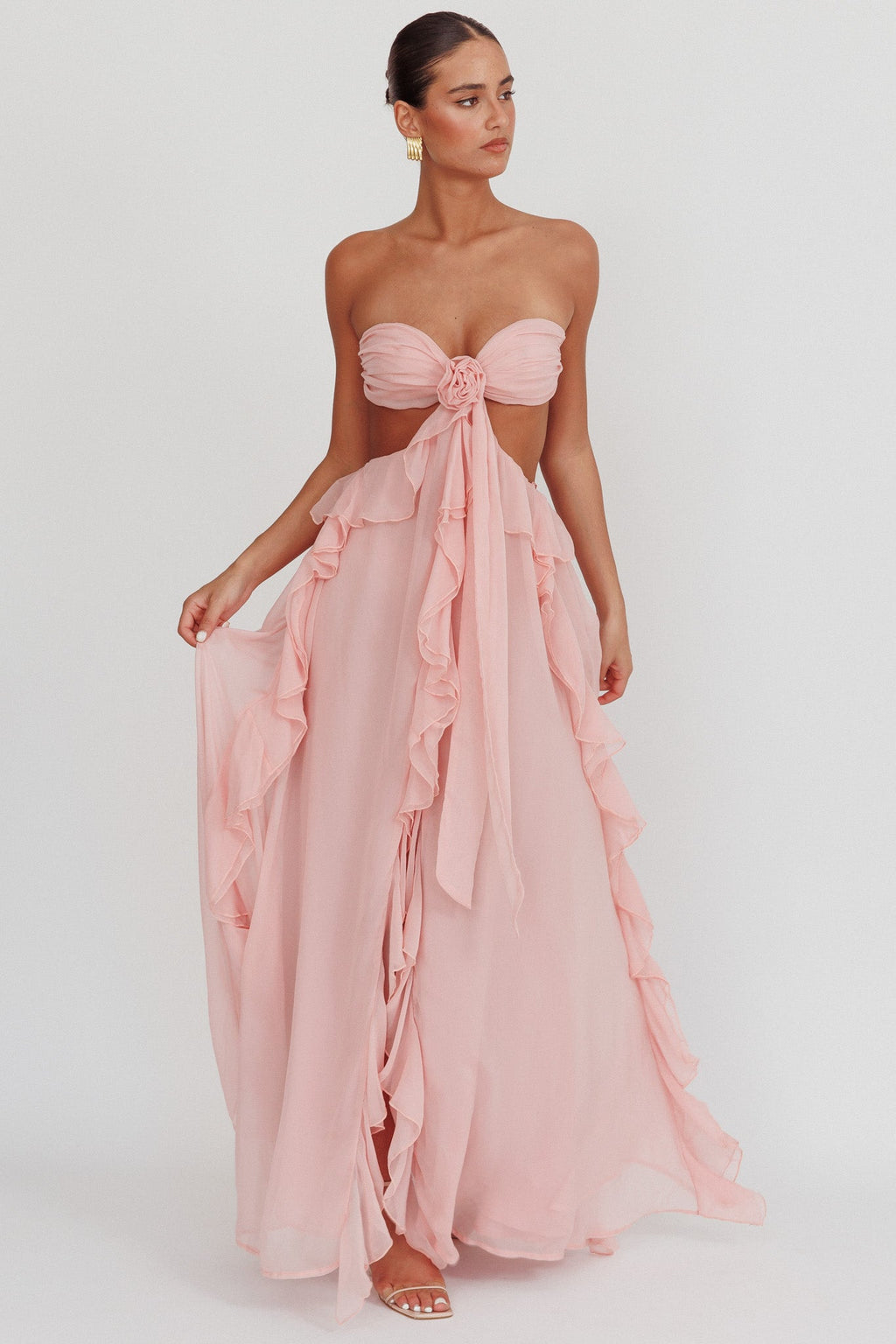 Santiago Cut-Out Ruffle Maxi Dress Blush  GEMMACHIC