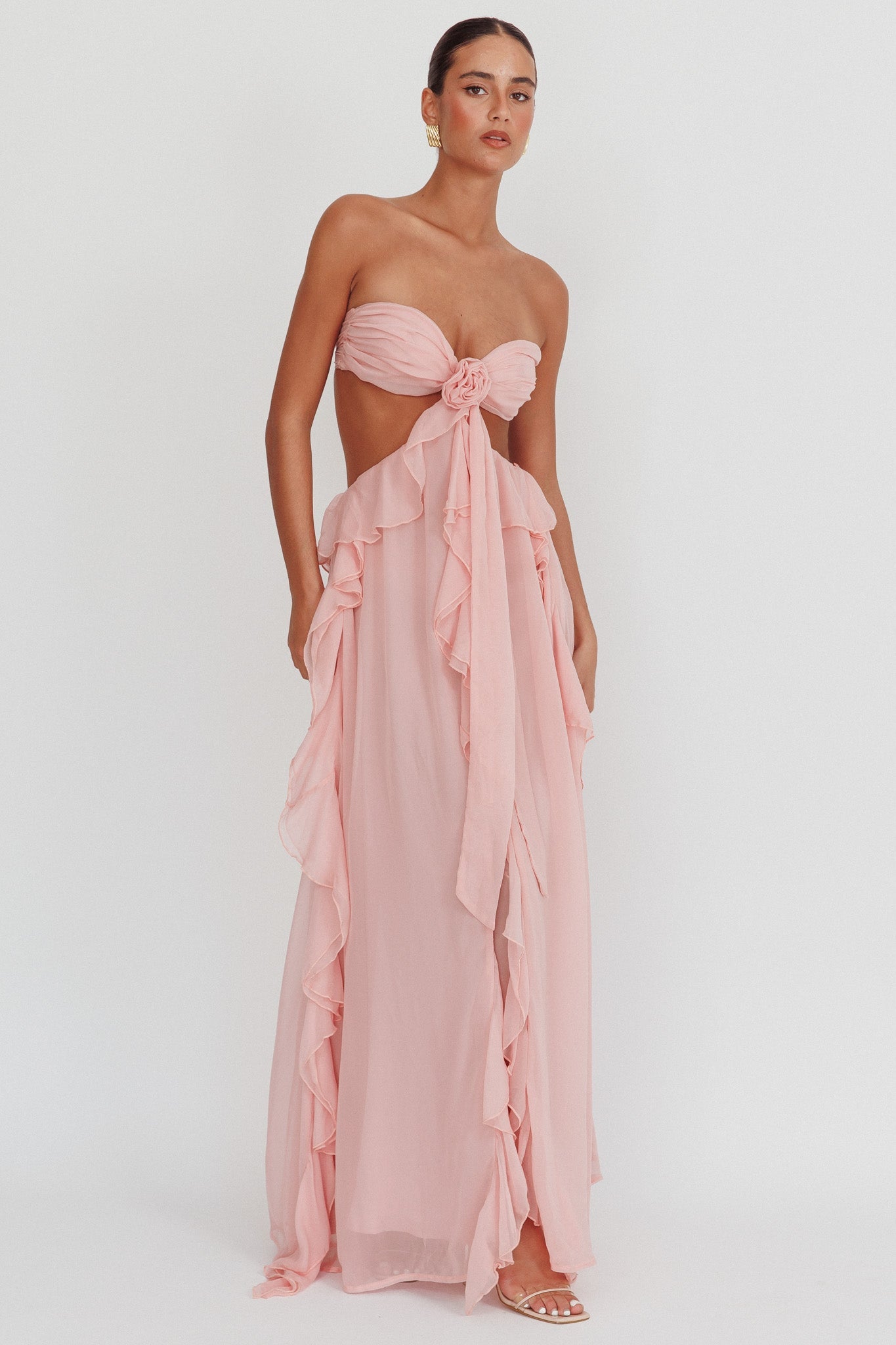 Santiago Cut-Out Ruffle Maxi Dress Blush  GEMMACHIC