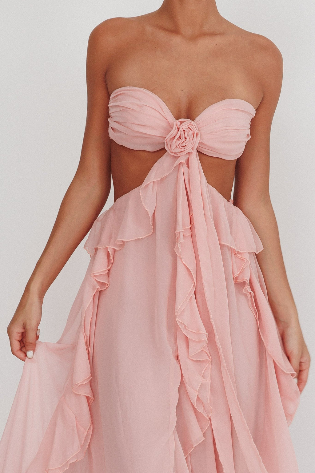 Santiago Cut-Out Ruffle Maxi Dress Blush  GEMMACHIC