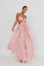 Santiago Cut-Out Ruffle Maxi Dress Blush  GEMMACHIC