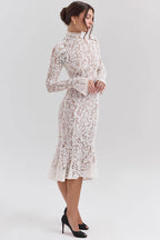 SOPHIA Vintage Ivory Lace Fitted Midi Dress  Gemma Chic