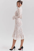 SOPHIA Vintage Ivory Lace Fitted Midi Dress  Gemma Chic