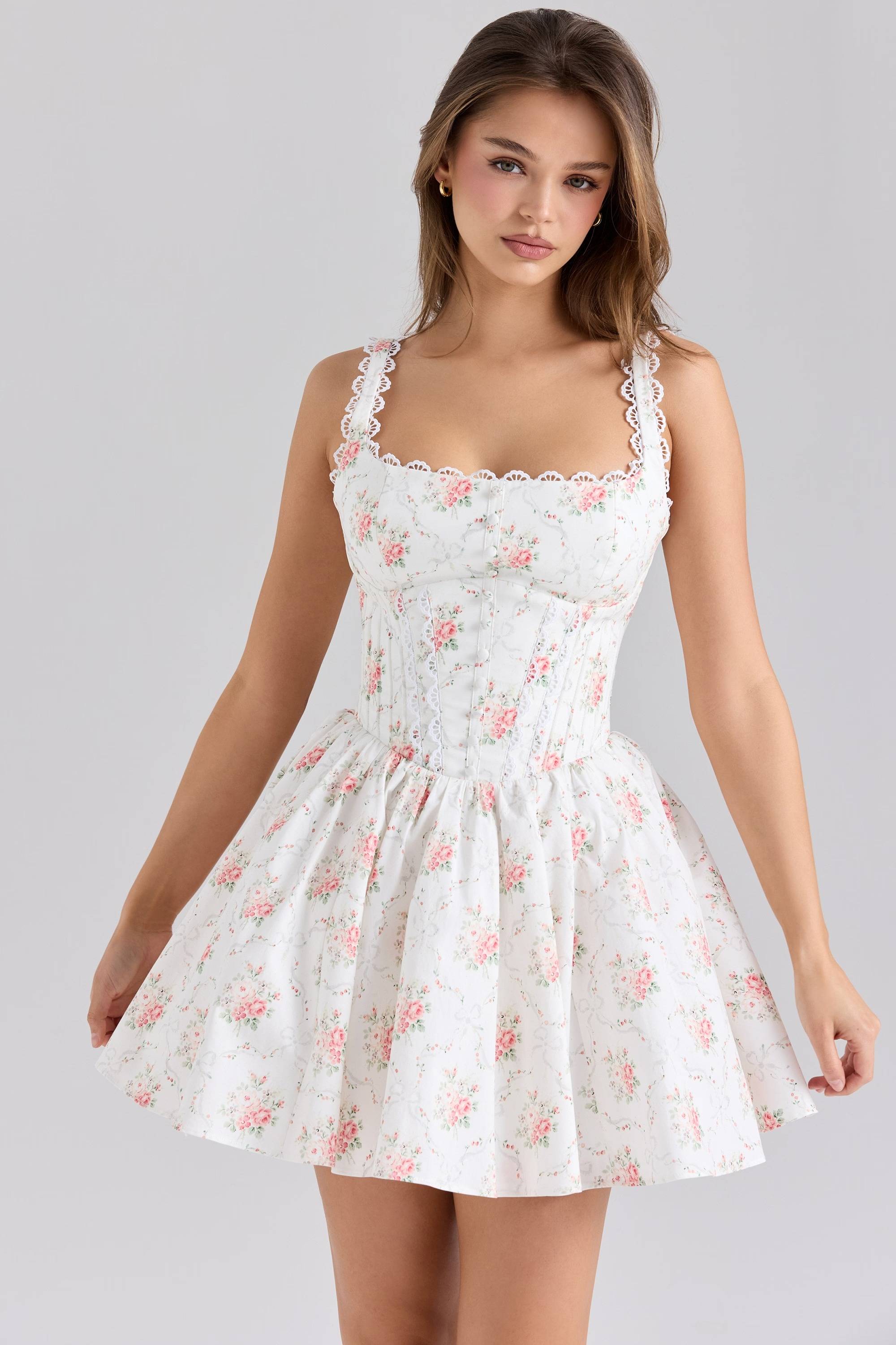 Sade Rose Print Stretch Cotton Mini Dress  Gemma Chic