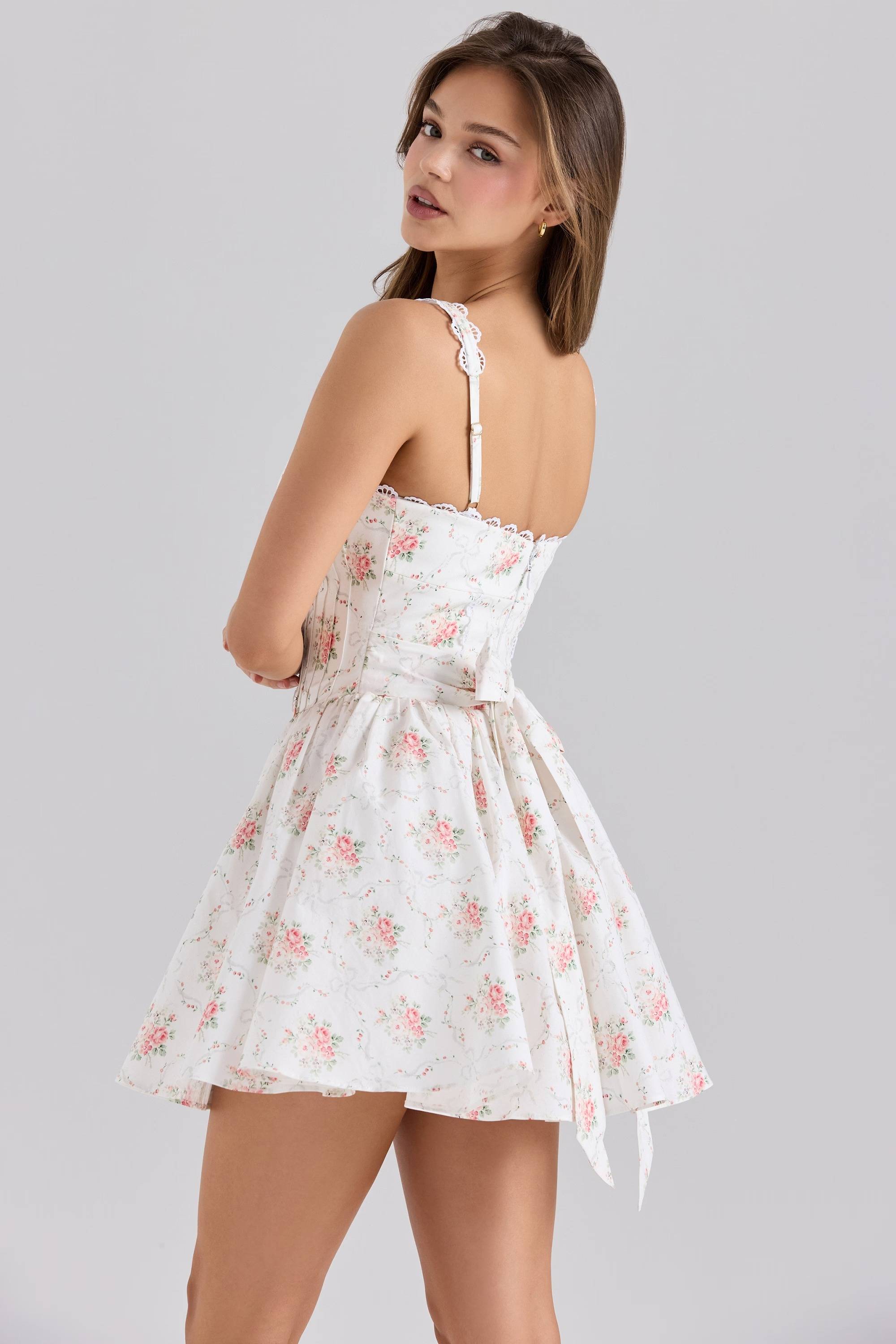 Sade Rose Print Stretch Cotton Mini Dress  Gemma Chic