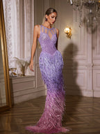 Saelyvira Fringe Rhinestone Maxi Dress In Purple  GEMMACHIC