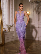 Saelyvira Fringe Rhinestone Maxi Dress In Purple  GEMMACHIC