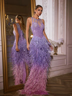 Saelyvira Fringe Rhinestone Maxi Dress In Purple  GEMMACHIC