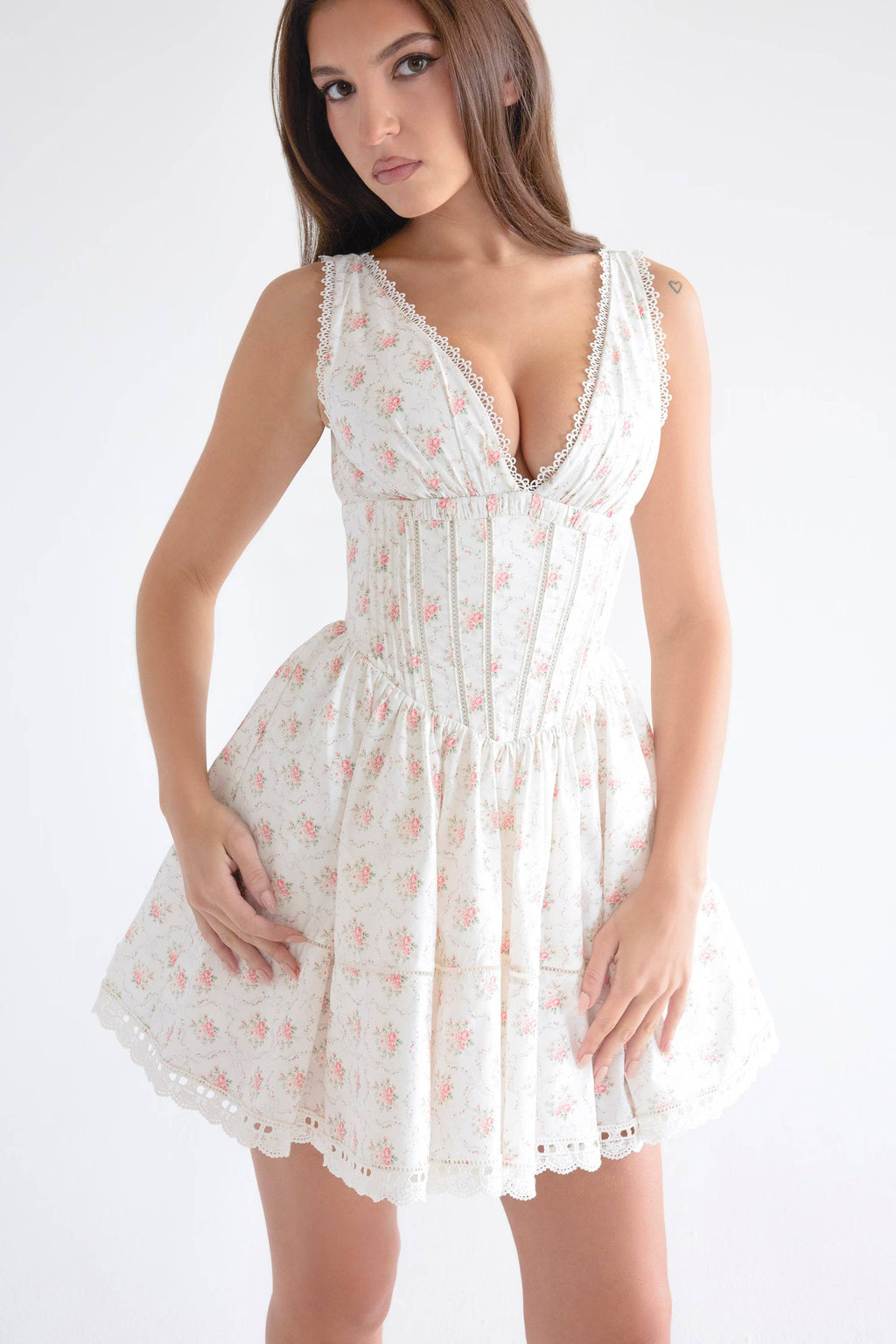Salma Rose Print Mini Dress  Gemma Chic