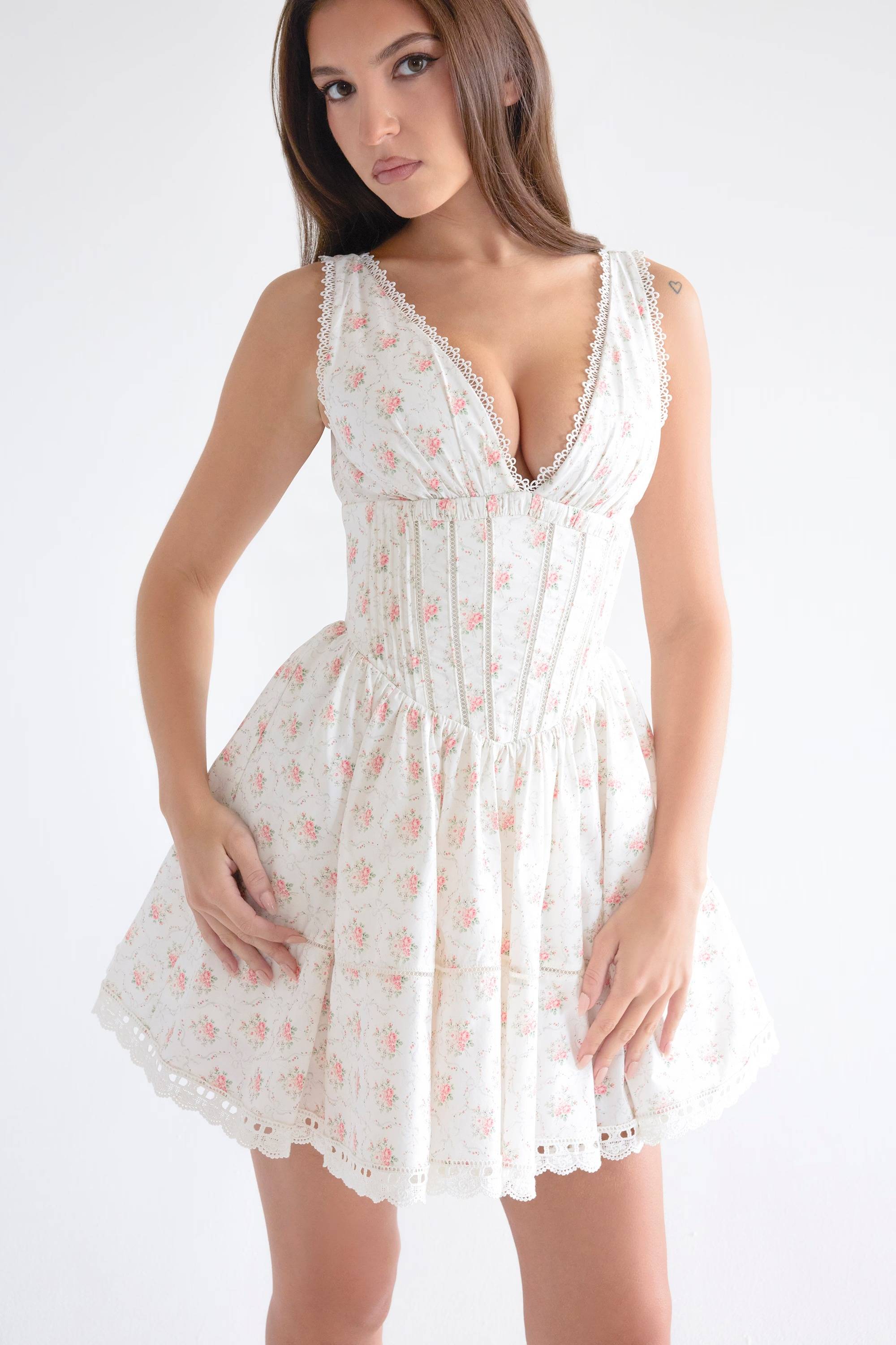Salma Rose Print Mini Dress  Gemma Chic