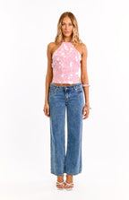 Santana Pink Sequin Halter Neck Top