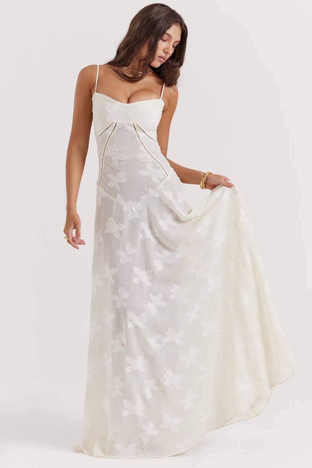 Seren Vintage Cream Floral Lace Back Maxi Dress  Gemma Chic
