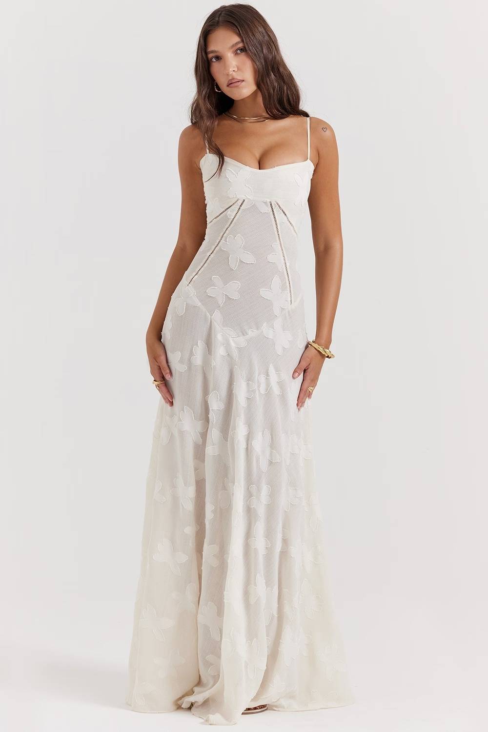 Seren Vintage Cream Floral Lace Back Maxi Dress  Gemma Chic