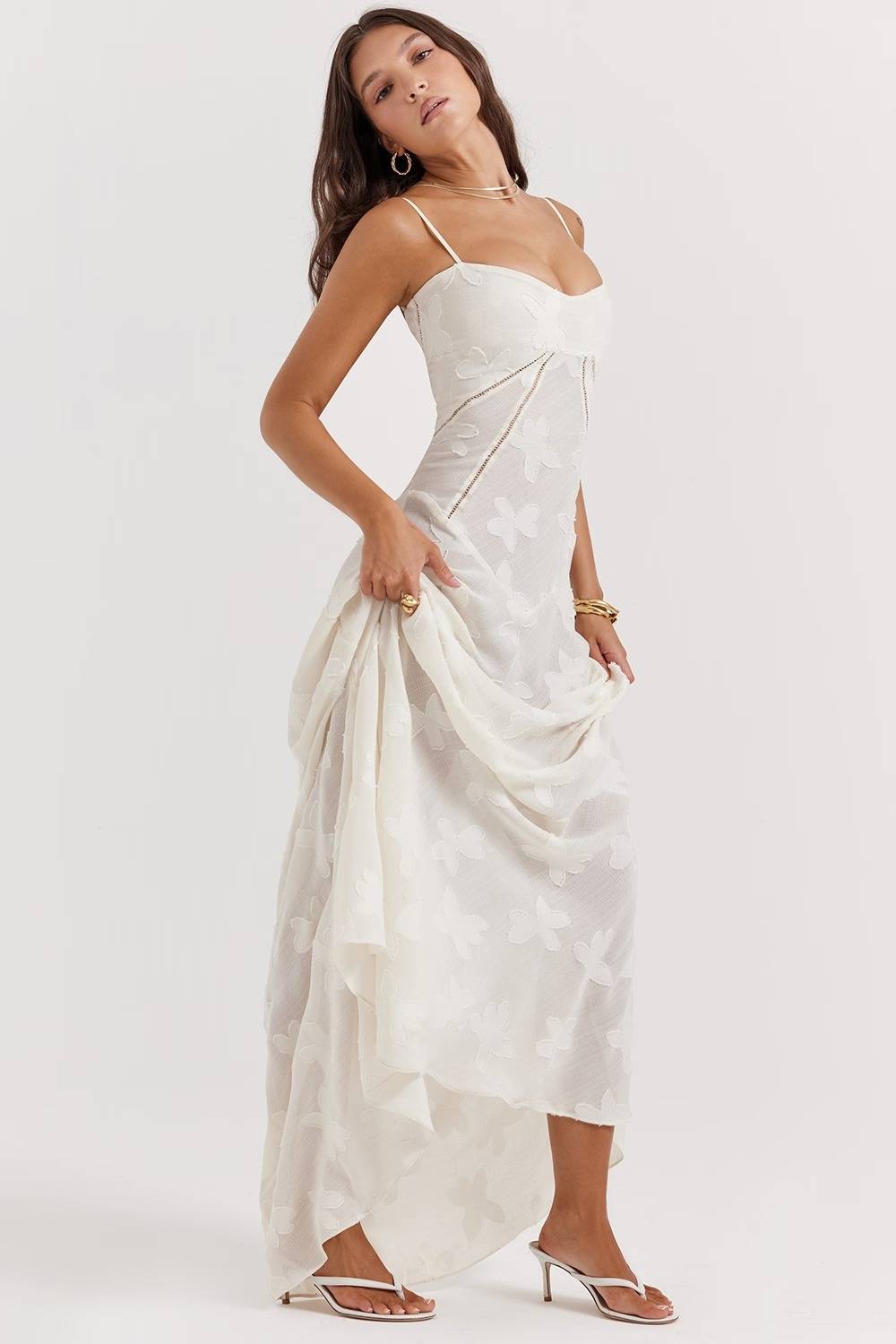 Seren Vintage Cream Floral Lace Back Maxi Dress  Gemma Chic