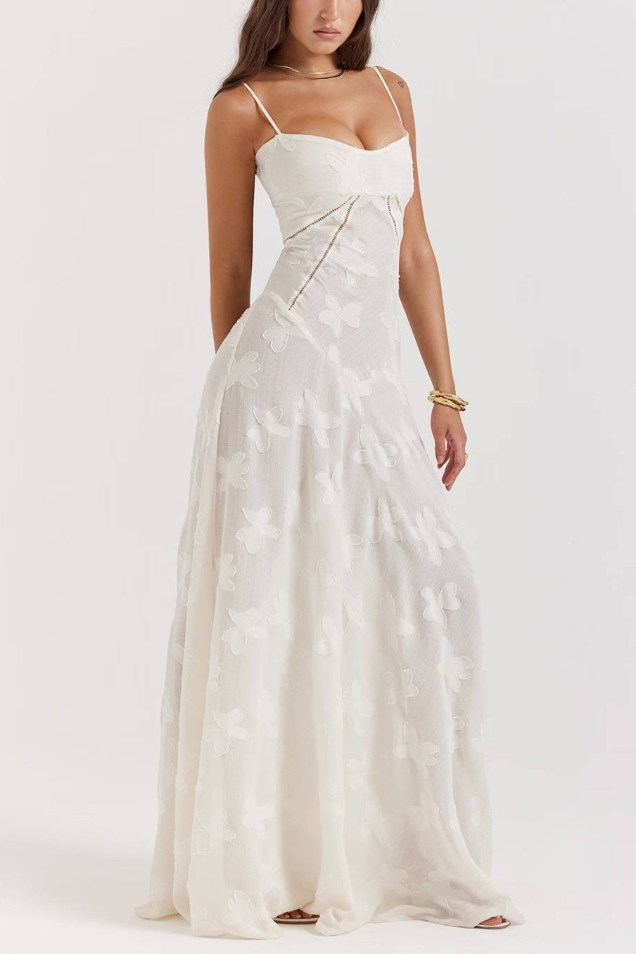 Seren Vintage Cream Floral Lace Back Maxi Dress  Gemma Chic