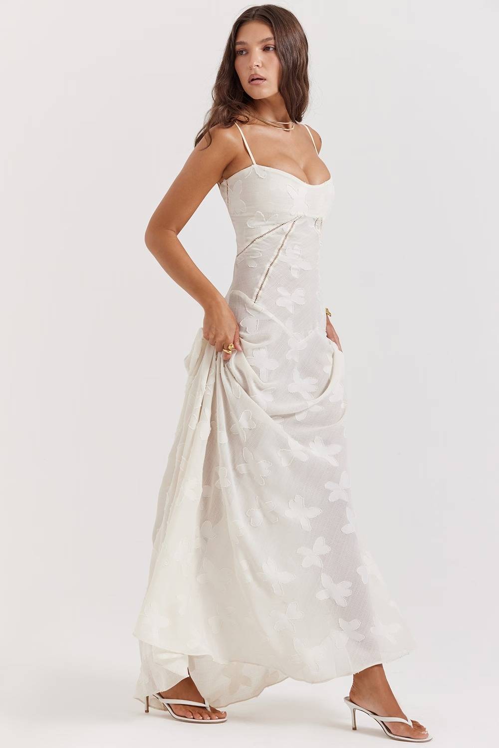Seren Vintage Cream Floral Lace Back Maxi Dress  Gemma Chic