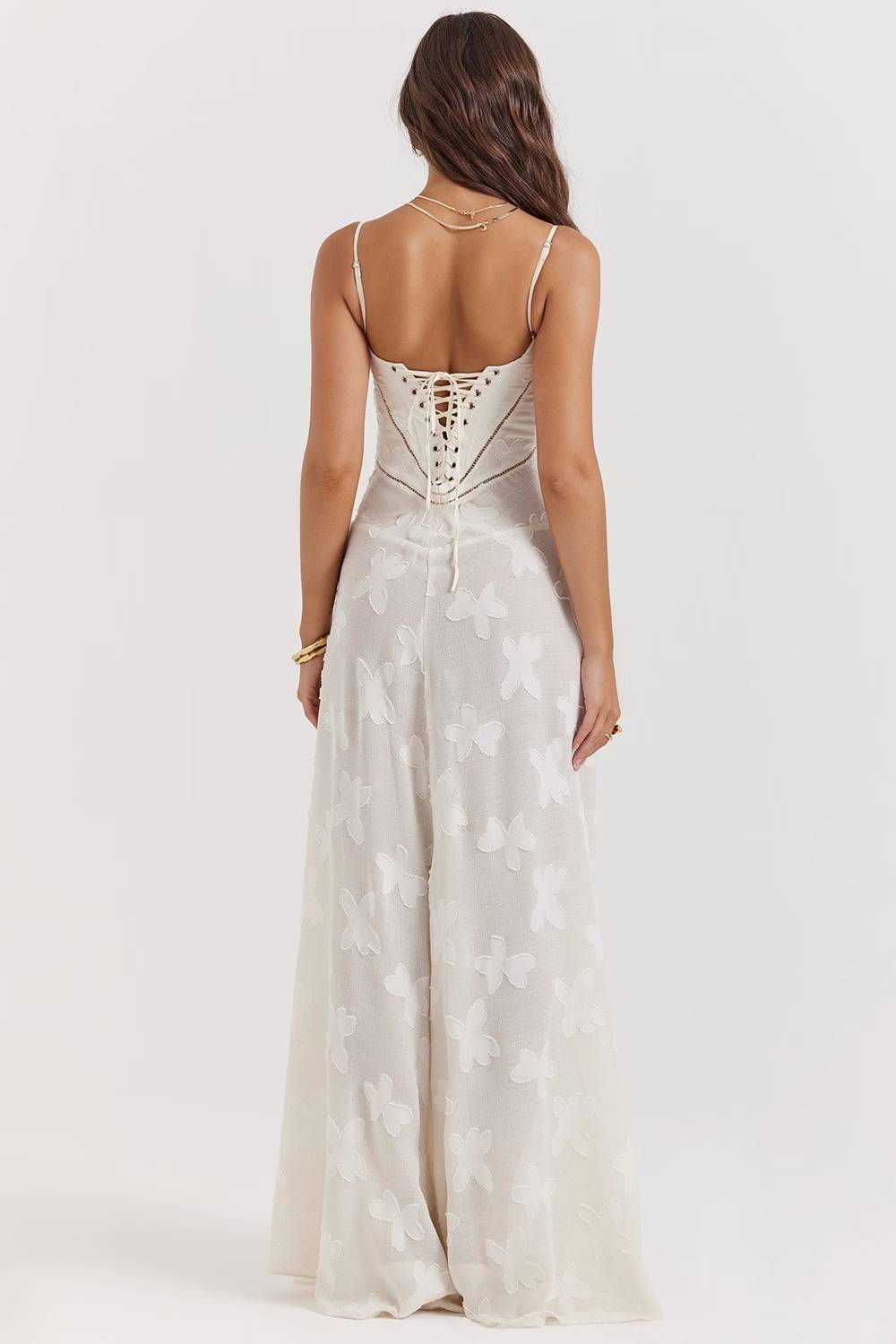 Seren Vintage Cream Floral Lace Back Maxi Dress  Gemma Chic