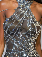 Siesen Cutout Cobweb Rhinestone Mesh Jumpsuit In Black  GEMMACHIC