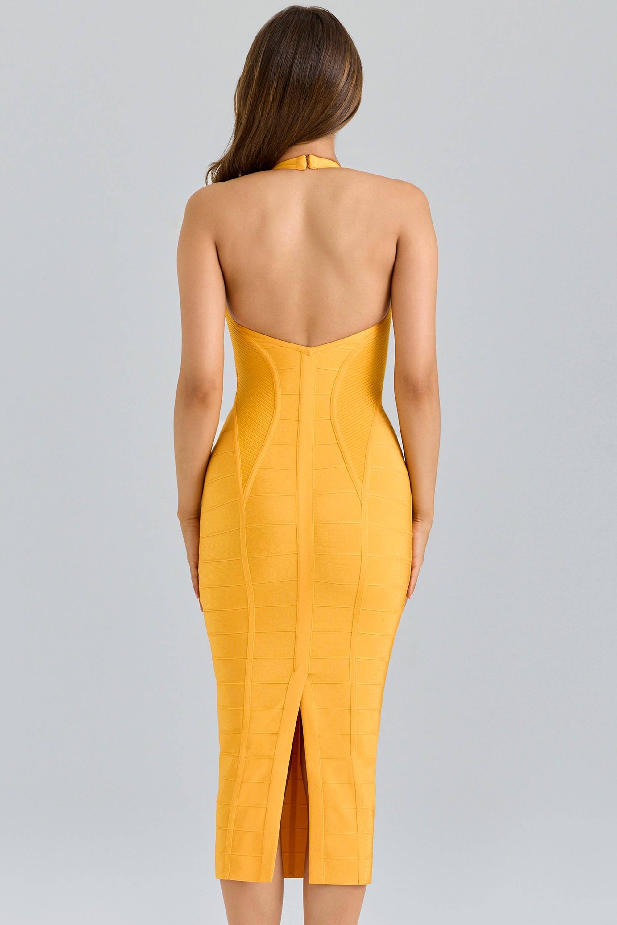 THE SCULPT Orange Sherbet Midi Bandage Dress  GEMMACHIC