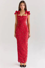 TIFF Holly Red Velvet Lace Maxi Dress  GEMMACHIC