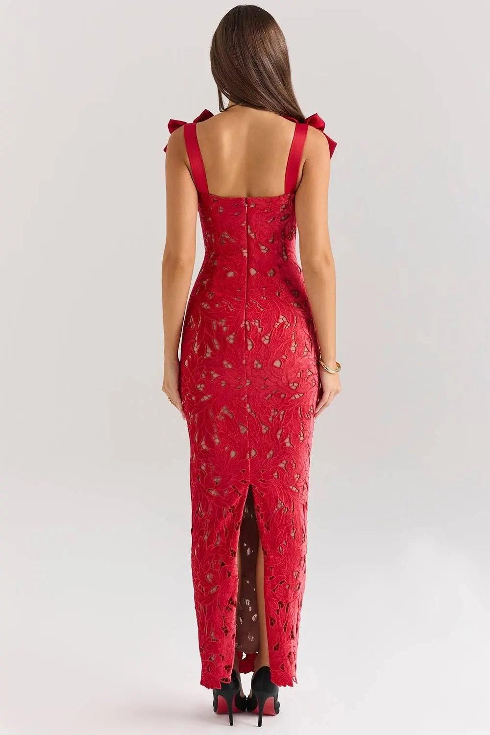 TIFF Holly Red Velvet Lace Maxi Dress  GEMMACHIC