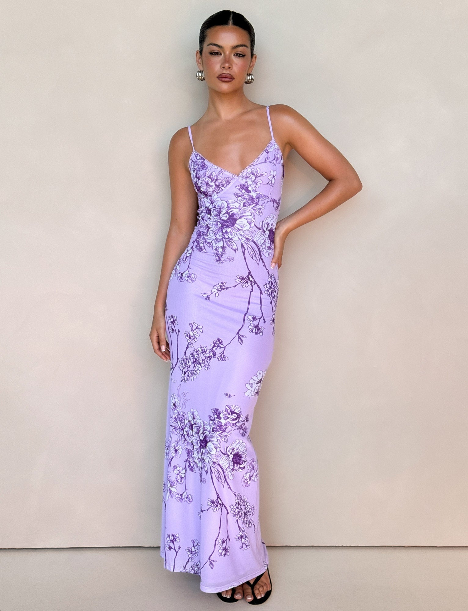 JULIANNA DRESS - PURPLE : FLORAL : PURPLE CERAMIC FLORAL  GEMMACHIC