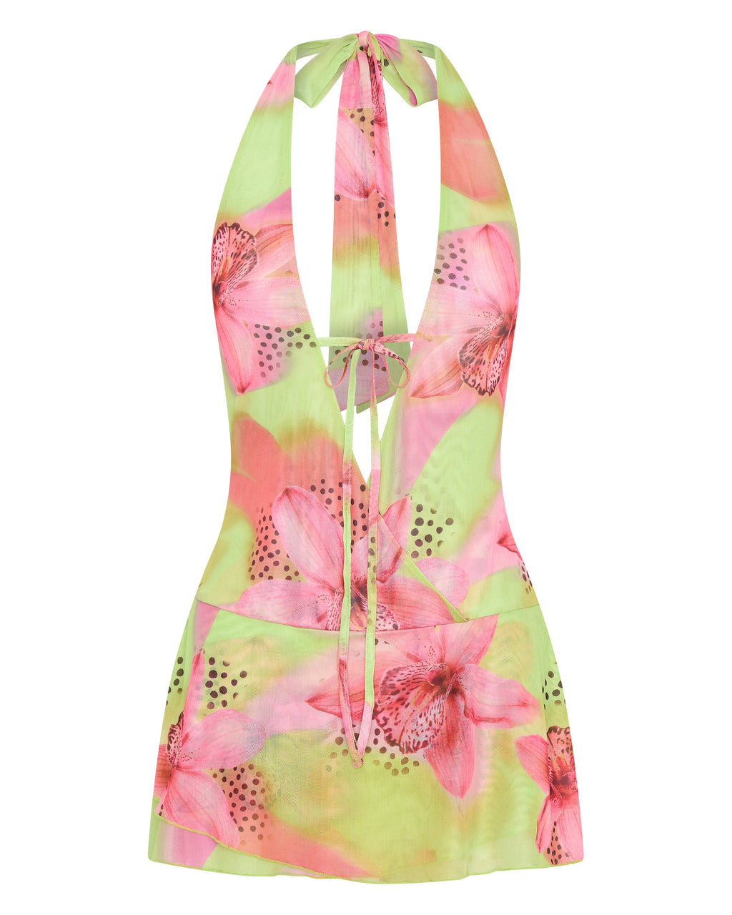 Too Extra Halter Mini Dress Lime Tropics  GEMMACHIC
