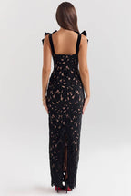 Tiff Black Velvet Lace Maxi Dress  Gemma Chic