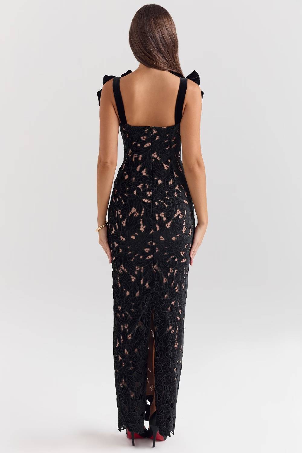 Tiff Black Velvet Lace Maxi Dress  Gemma Chic