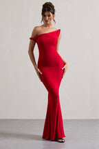 Lita | Red Twisted Asymmetric Maxi Dress  Gemma Chic