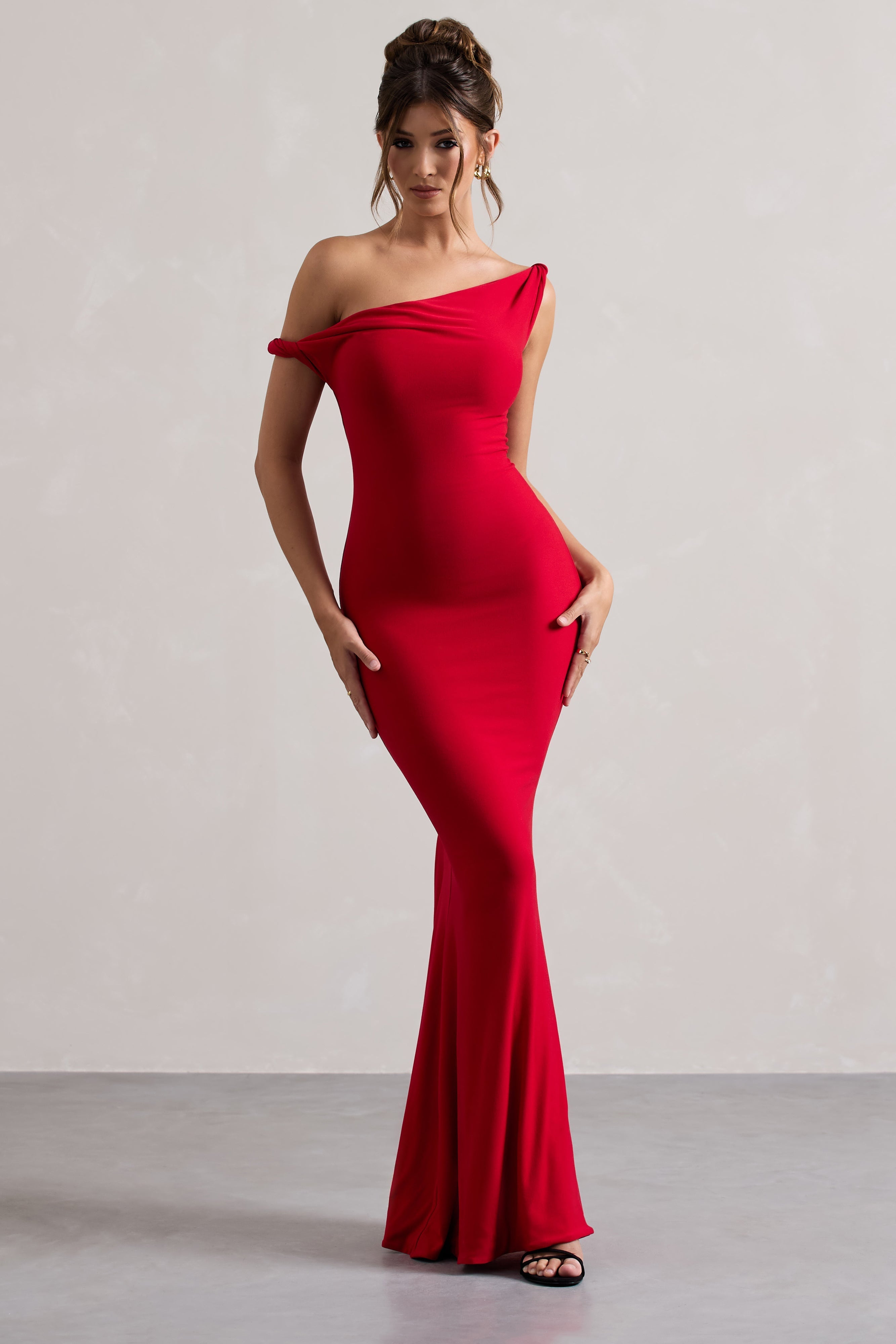 Lita | Red Twisted Asymmetric Maxi Dress  Gemma Chic