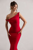 Lita | Red Twisted Asymmetric Maxi Dress  Gemma Chic