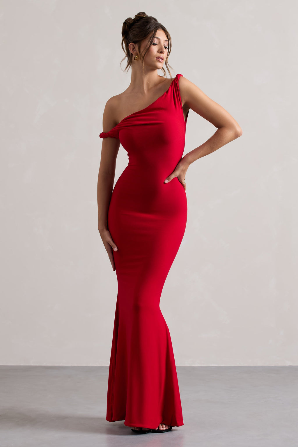 Lita | Red Twisted Asymmetric Maxi Dress  Gemma Chic
