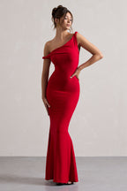Lita | Red Twisted Asymmetric Maxi Dress  Gemma Chic