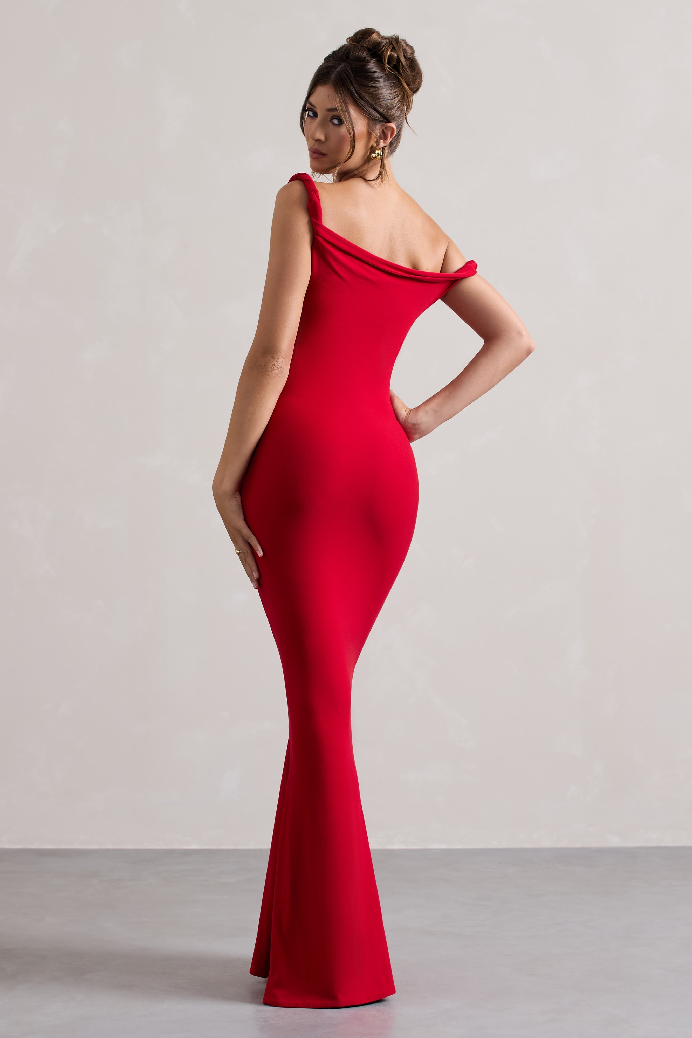 Lita | Red Twisted Asymmetric Maxi Dress  Gemma Chic