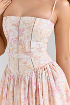 Peach Floral Print Stretch Cotton Midi Sundress  Gemma Chic