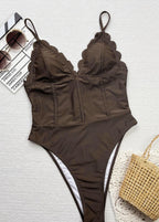 Scarlet Gingham Ruffle One-Piece Swimsuit with Cut-Out Detail  GEMMACHIC