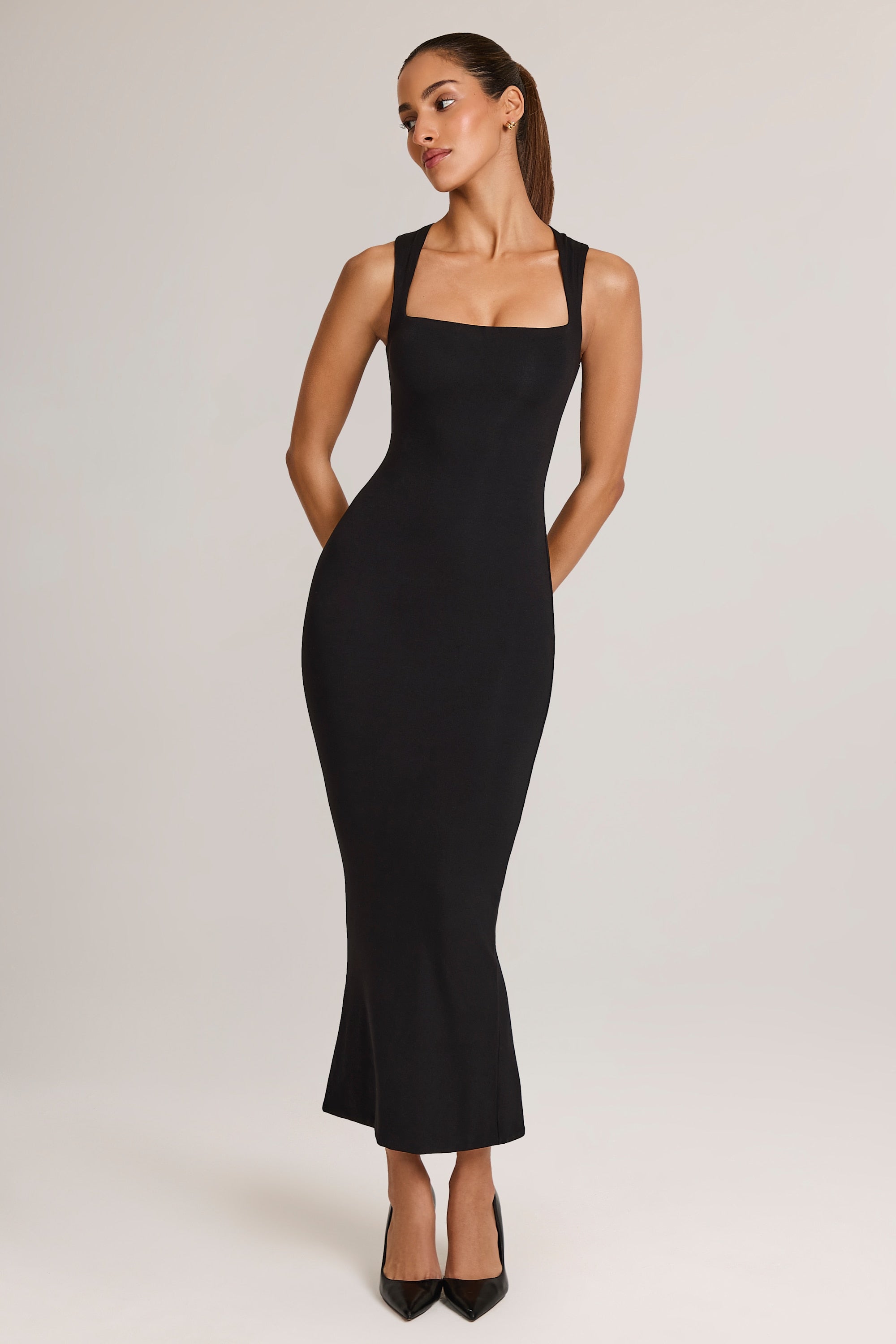 Square Neck Midi Dress in Black  Gemma Chic