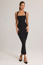 Square Neck Midi Dress in Black  Gemma Chic