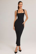 Square Neck Midi Dress in Black  Gemma Chic