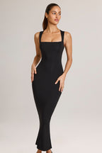 Square Neck Midi Dress in Black  Gemma Chic