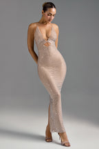 Embellished Cut-Out Maxi Dress in Almond  Gemma Chic