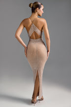 Embellished Cut-Out Maxi Dress in Almond  Gemma Chic