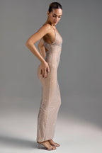 Embellished Cut-Out Maxi Dress in Almond  Gemma Chic