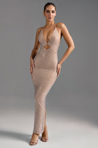 Embellished Cut-Out Maxi Dress in Almond  Gemma Chic