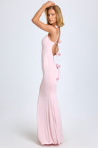 Slinky Jersey Floral-Appliqué Gown in Blush