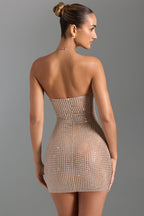 Embellished Halterneck Mini Dress in Honey  Gemma Chic