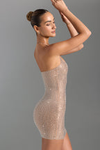 Embellished Halterneck Mini Dress in Honey  Gemma Chic
