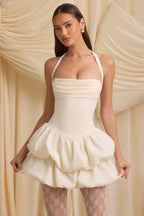 Halterneck Layered Bubble Hem Corset Mini Dress in Ivory  GEMMACHIC