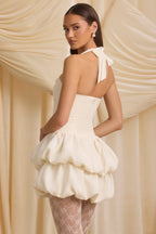 Halterneck Layered Bubble Hem Corset Mini Dress in Ivory  GEMMACHIC